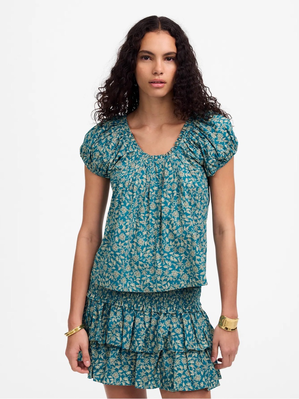 Madewell Scoopneck Puff-Sleeve Top in Floral